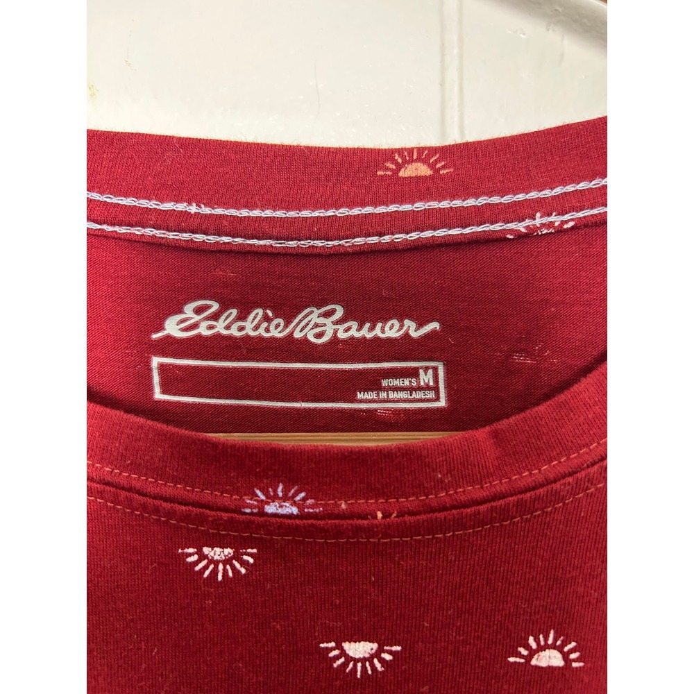 Eddie Bauer T-Shirt Dress Womens M Maroon Sun Print Short Sleeve outdoors Casual - Picture 4 of 9
